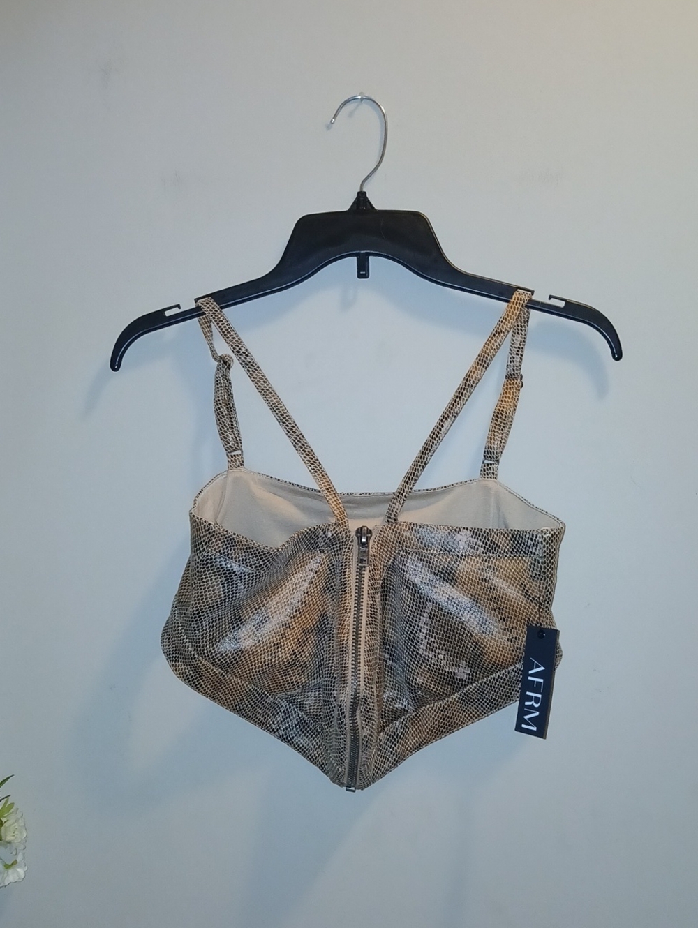 AFRM Portia Beige Snake-Print Zip-Front Bralette